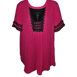 Ivanka Trump Georgette Short Sleeve Lace Blouse Top